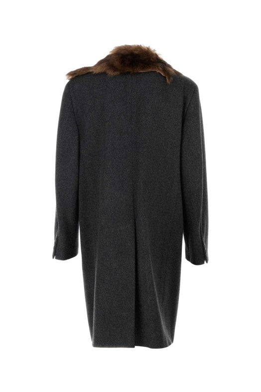 Темно-серое шерстяное пальто PRADA (UC556MSOOO15J0)