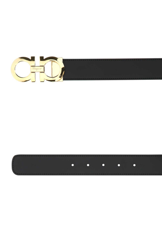 Black leather reversible belt Blue SALVATORE FERRAGAMO (675542586940)