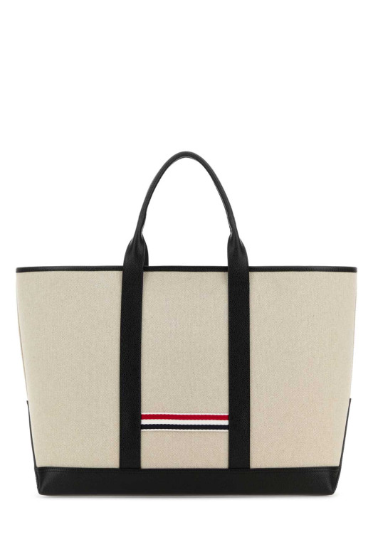 Sand canvas medium Rwb-Stripe shopping bag THOM BROWNE (MAG389AF0492)