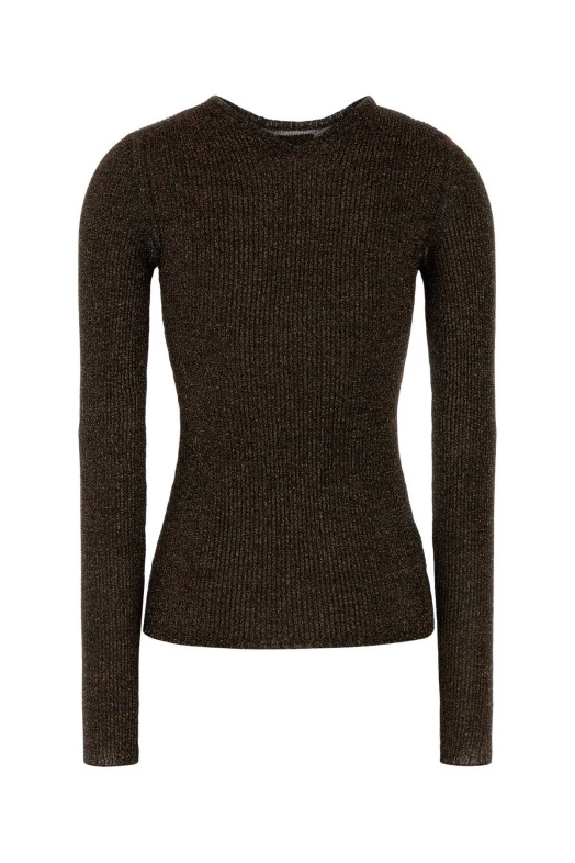 Футболка из смеси вискозы золотого цвета MIU MIU (MML00ZSOOO176W)