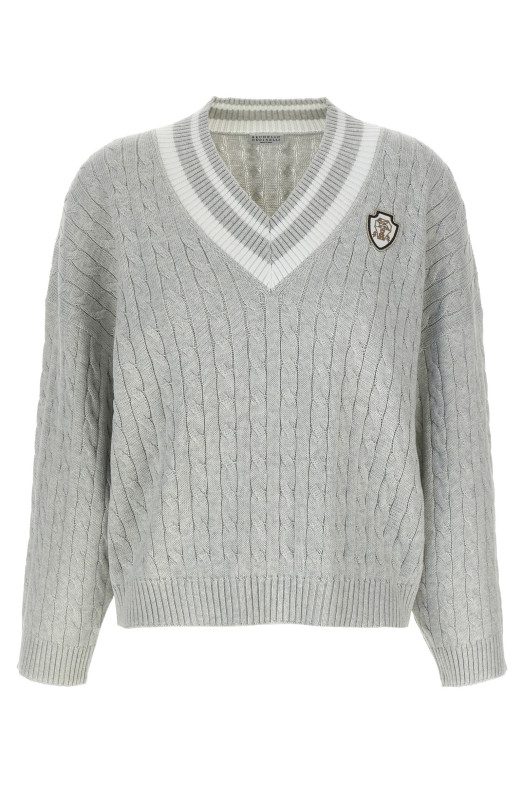 Хлопковый свитер с косами Серый BRUNELLO CUCINELLI M19756512CV906