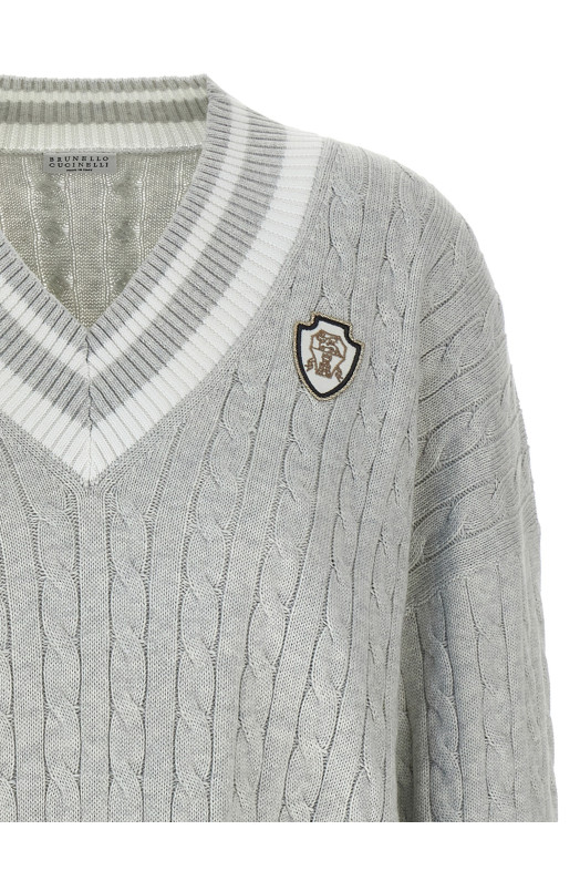 Хлопковый свитер с косами Серый BRUNELLO CUCINELLI M19756512CV906