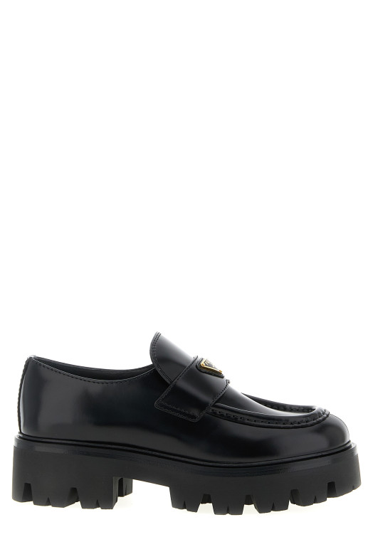Brushed leather loafers Black