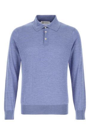 Поло из шелковой смеси цвета лазурной синевы BRUNELLO CUCINELLI (MNB805415)