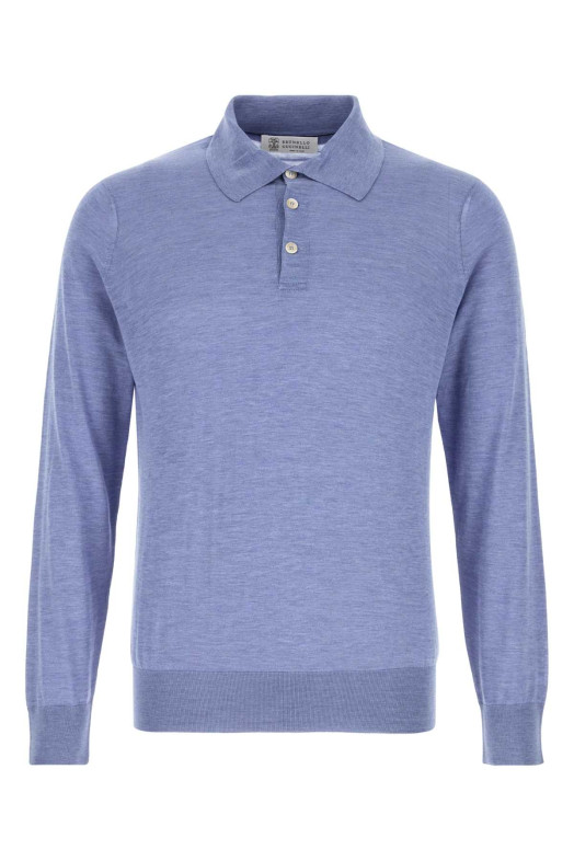 Поло из шелковой смеси цвета лазурной синевы BRUNELLO CUCINELLI (MNB805415)