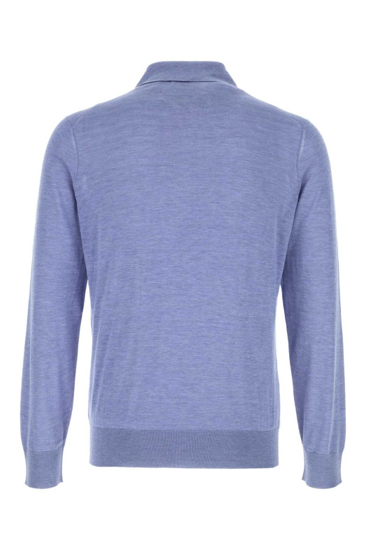 Поло из шелковой смеси цвета лазурной синевы BRUNELLO CUCINELLI (MNB805415)