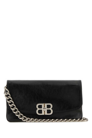 Black leather medium BB Soft Flap clutch Black BALENCIAGA (7485962AAI4)