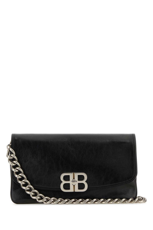Black leather medium BB Soft Flap clutch Black BALENCIAGA (7485962AAI4)