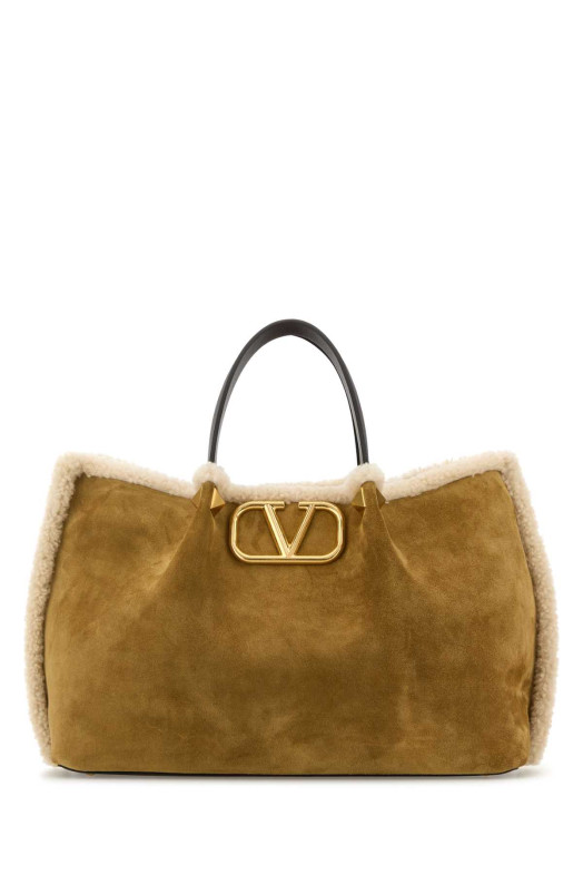 Mustard suede VLogo Signature shopping bag VALENTINO GARAVANI (7W0B0R44UVT)