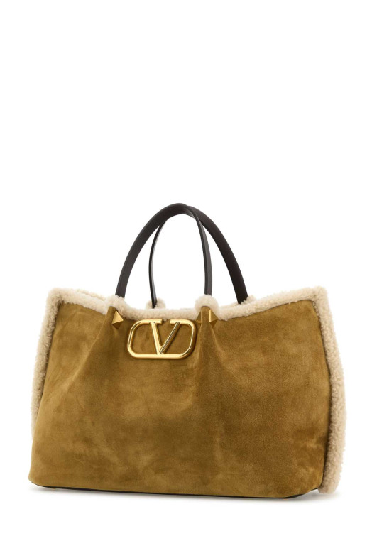Mustard suede VLogo Signature shopping bag VALENTINO GARAVANI (7W0B0R44UVT)