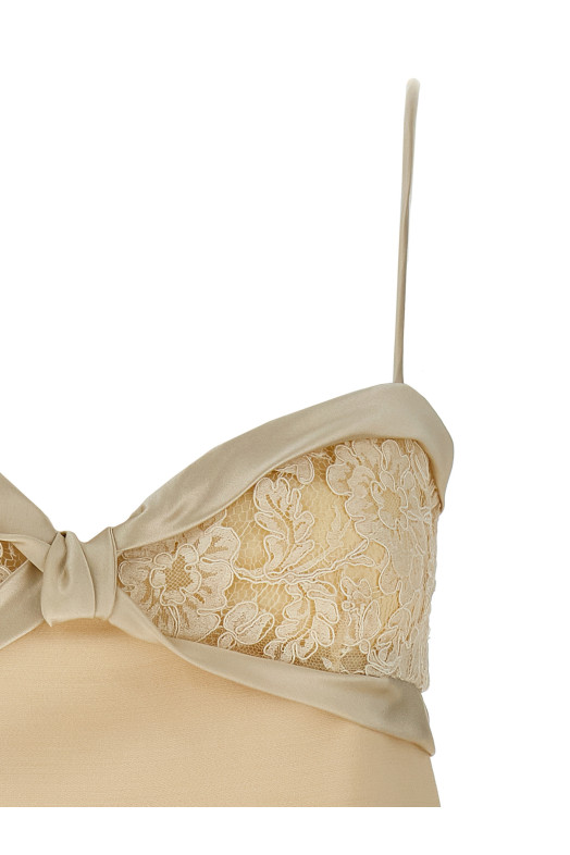 Платье с плиссированными оборками Valentino Garavani Бежевое B3VAHR01CFET5