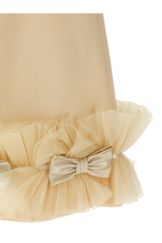 Платье с плиссированными оборками Valentino Garavani Бежевое B3VAHR01CFET5