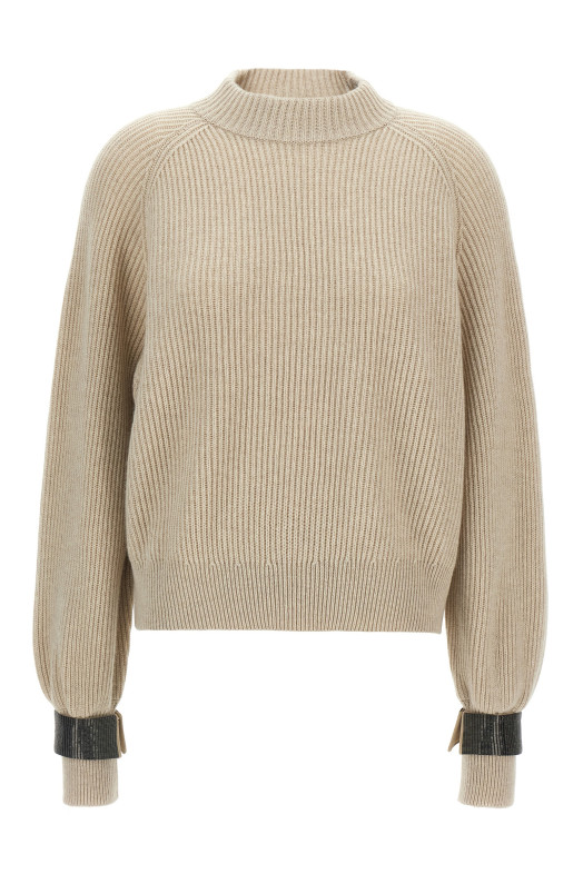 Monile cuffs sweater Beige