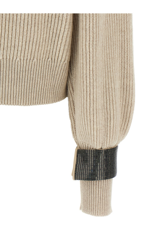 Monile cuffs sweater Beige