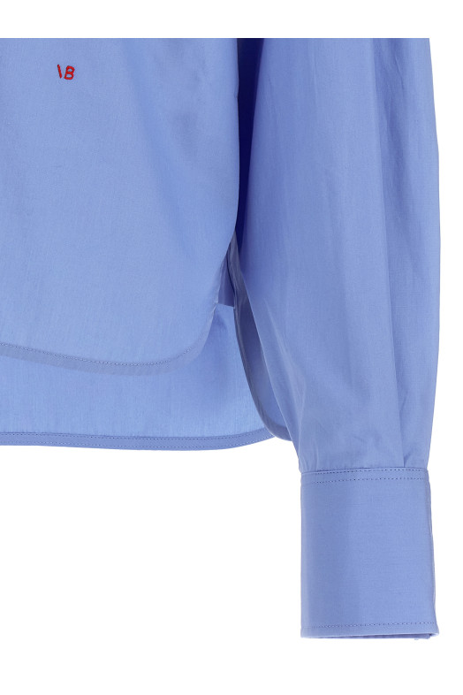 Укороченная рубашка с вышитым логотипом СИНЯЯ VICTORIA BECKHAM 1124WSH005238AOXFORDBLUE