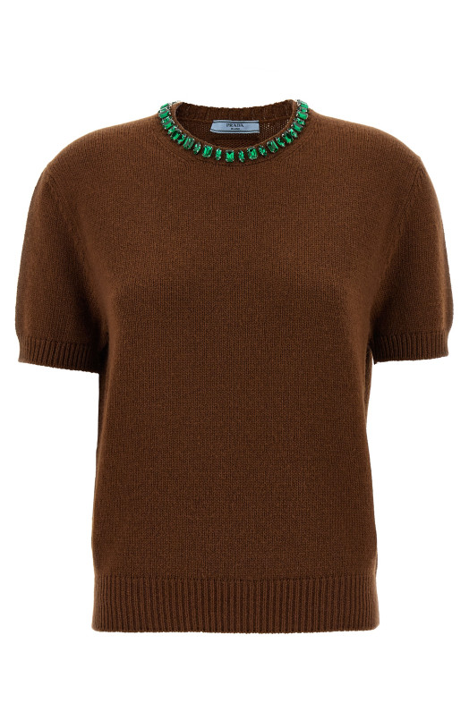 Crystal crew neck sweater Brown