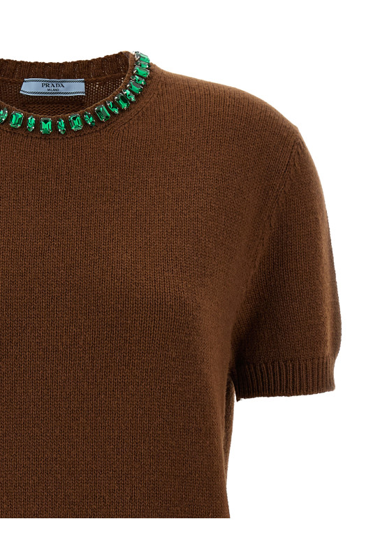 Crystal crew neck sweater Brown