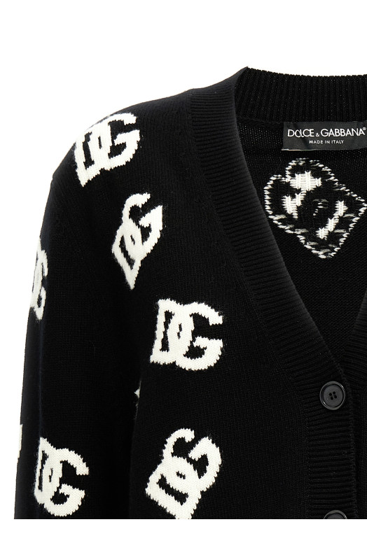 Жаккардовый кардиган с логотипом Черно-серый DOLCE & GABBANA FXJ36TJCVYWN0004
