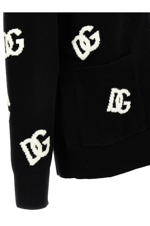 Жаккардовый кардиган с логотипом Черно-серый DOLCE & GABBANA FXJ36TJCVYWN0004