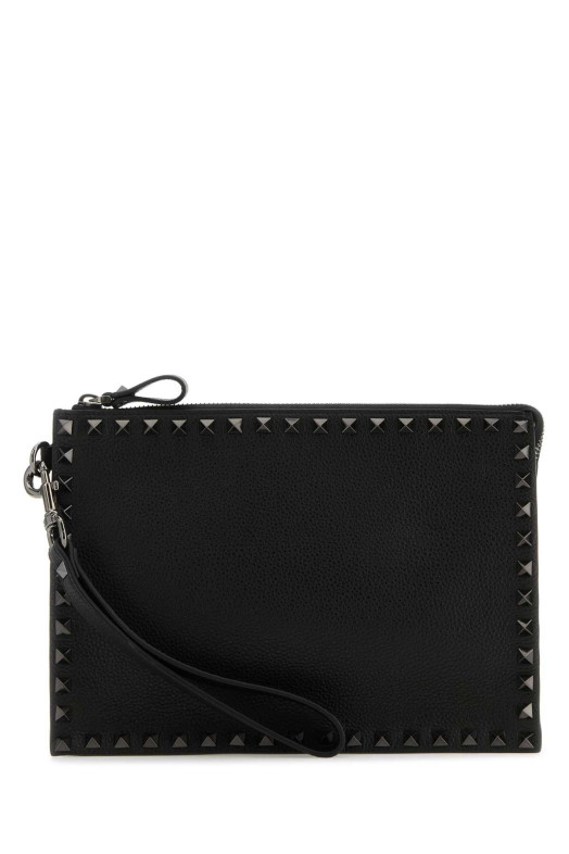 Black leather Rockstud clutch Black VALENTINO GARAVANI (5Y2P0U47VAP)