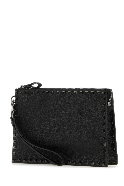 Black leather Rockstud clutch Black VALENTINO GARAVANI (5Y2P0U47VAP)