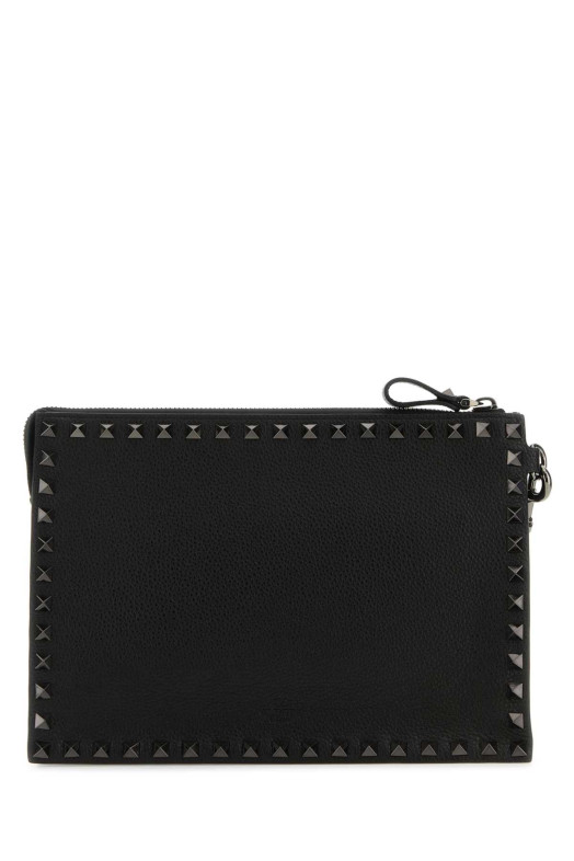 Black leather Rockstud clutch Black VALENTINO GARAVANI (5Y2P0U47VAP)