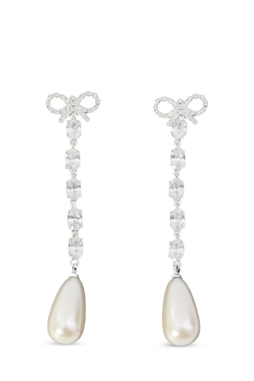 'Bow Pearl Droplet' earrings Silver