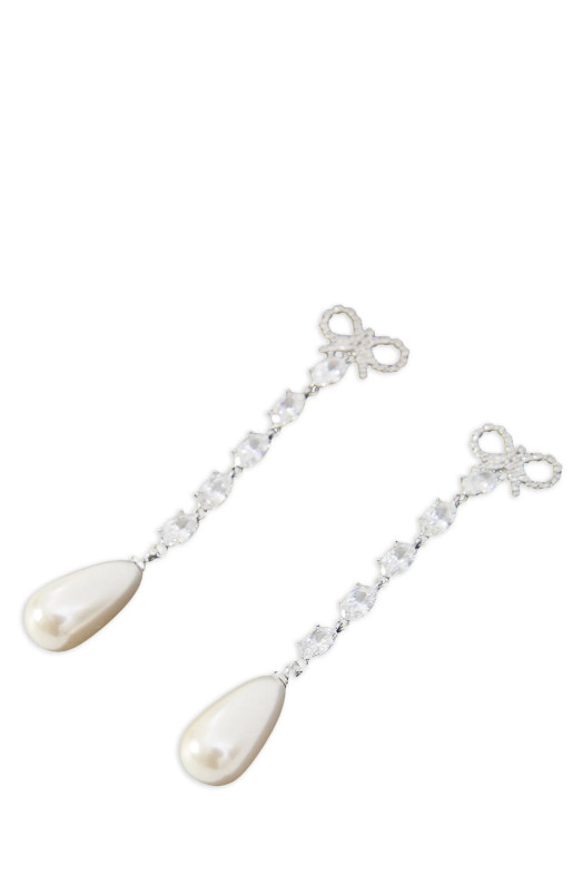'Bow Pearl Droplet' earrings Silver