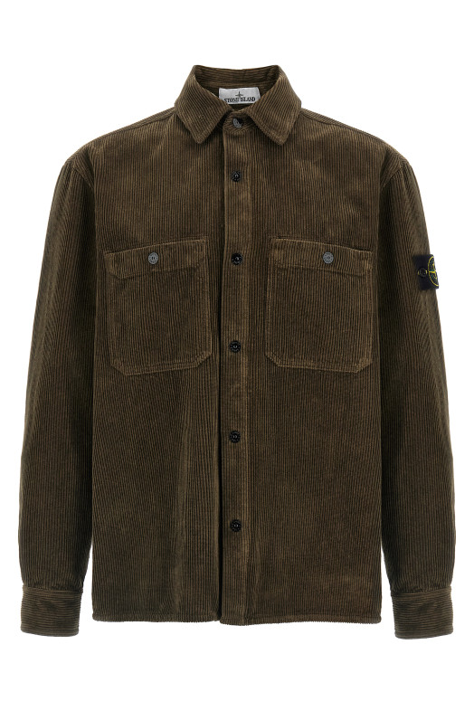 Ribbed velvet overshirt Green
