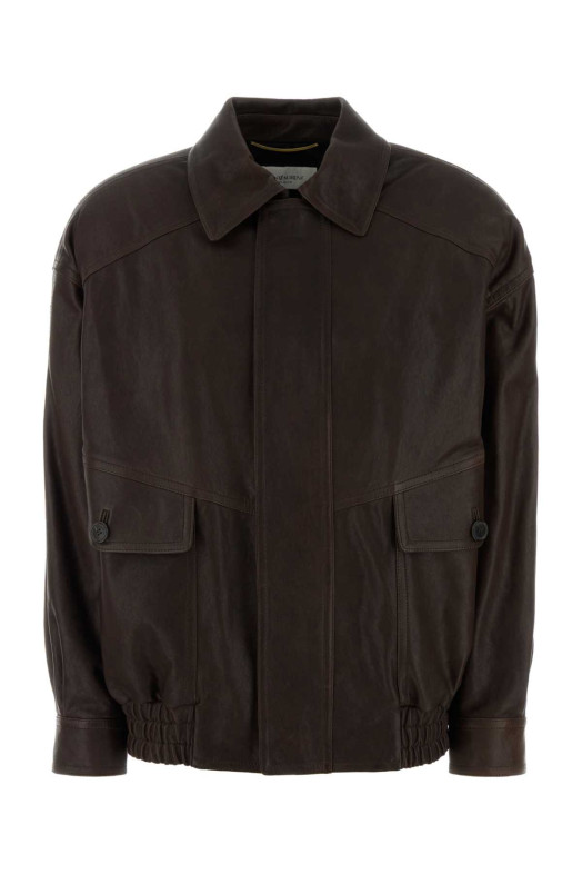 Коричневая кожаная куртка SAINT LAURENT (842948YCNW2)