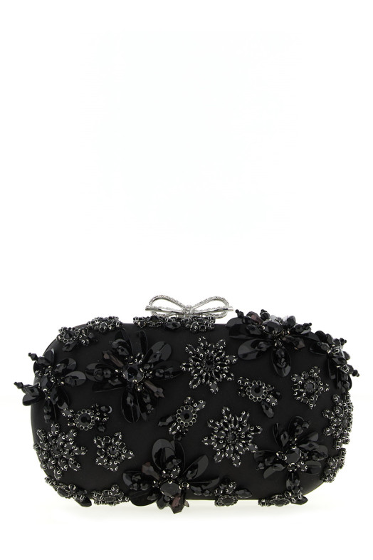 Клатч «Черный атлас с цветочным кристаллом» Черный RS26304BBLACK