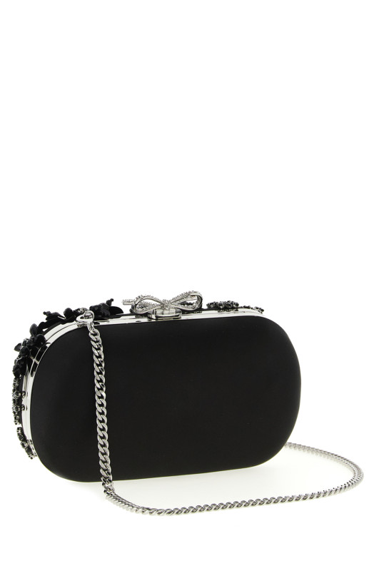 Клатч «Черный атлас с цветочным кристаллом» Черный RS26304BBLACK