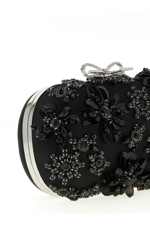 Клатч «Черный атлас с цветочным кристаллом» Черный RS26304BBLACK