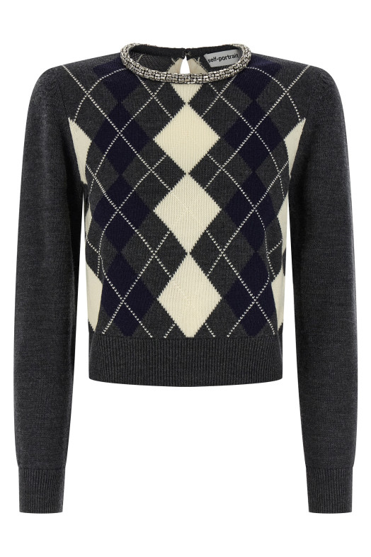 'Grey Argyle Crystal Trim' sweater Gray