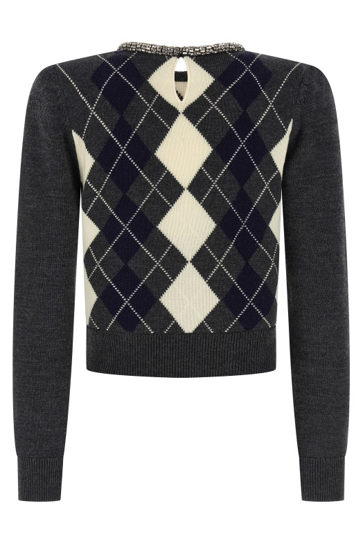 'Grey Argyle Crystal Trim' sweater Gray