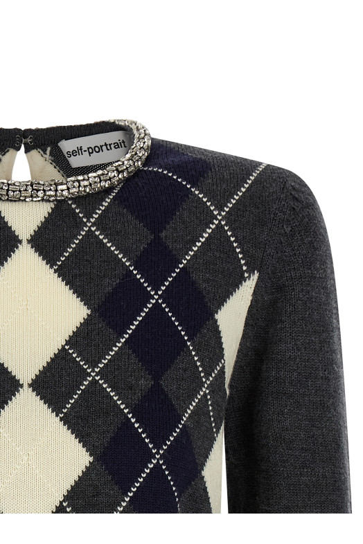 'Grey Argyle Crystal Trim' sweater Gray