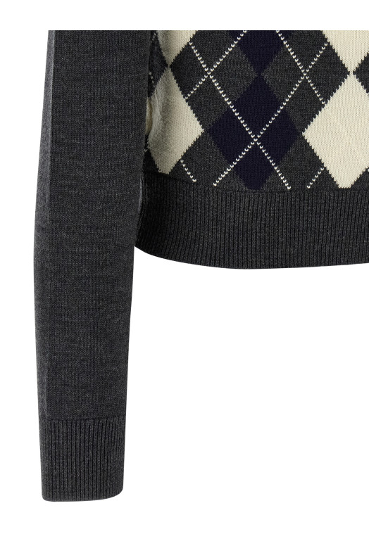 'Grey Argyle Crystal Trim' sweater Gray