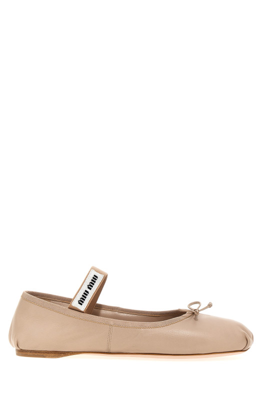 Логотип кожаные балетки Бежевый MIU MIU 5F794DFDX05XUUF0NZ2