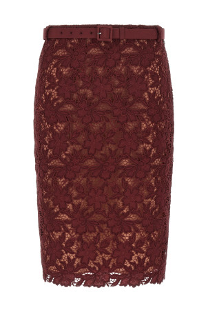 'Burgundy Guipure Lace Midi' skirt Bordeaux