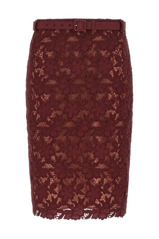 'Burgundy Guipure Lace Midi' skirt Bordeaux