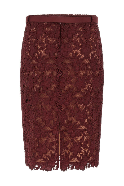 'Burgundy Guipure Lace Midi' skirt Bordeaux