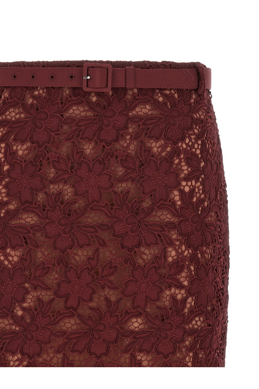 'Burgundy Guipure Lace Midi' skirt Bordeaux