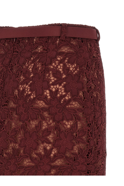 'Burgundy Guipure Lace Midi' skirt Bordeaux