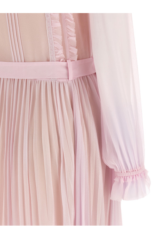 Платья «Розовое плиссированное жаккардовое миди» Розовое RS26034MPPINK