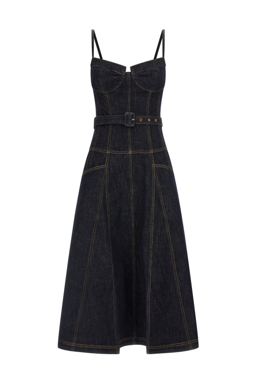 Платье «Indigo Denim Flared Midi» Синее RS26815MABLBLUE