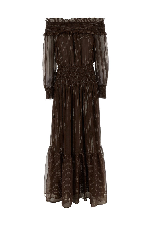 Платье «Браун Джорджетт с открытыми плечами» Коричневое RS26156XABRBROWN