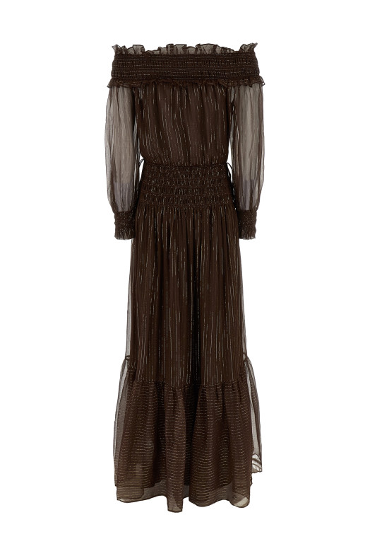 Платье «Браун Джорджетт с открытыми плечами» Коричневое RS26156XABRBROWN