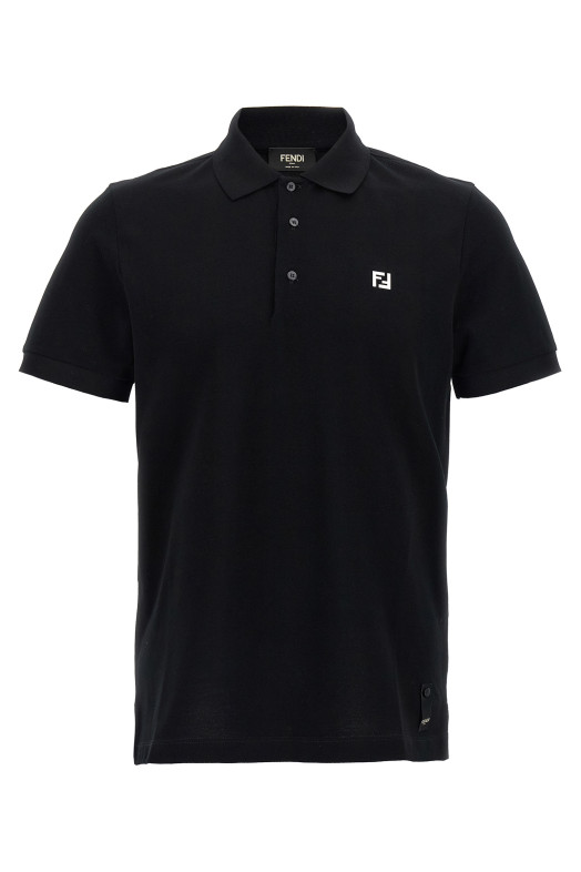Футболка-поло с металлическим логотипом FF, черная FENDI FY0985AUA5F0QA1