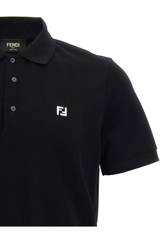 Футболка-поло с металлическим логотипом FF, черная FENDI FY0985AUA5F0QA1