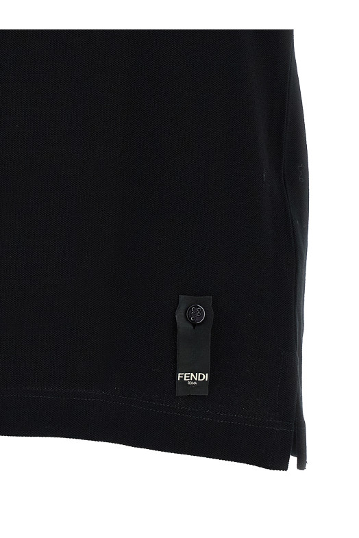 Футболка-поло с металлическим логотипом FF, черная FENDI FY0985AUA5F0QA1